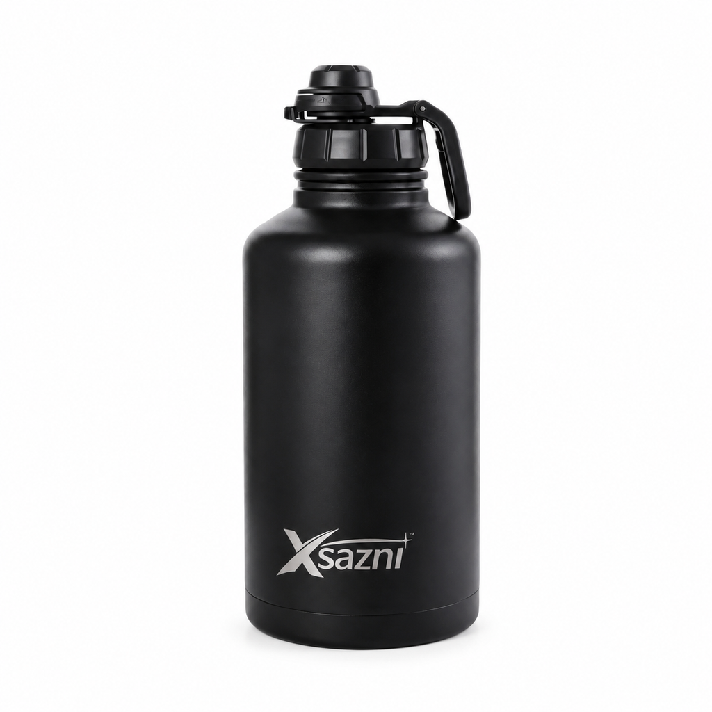 Xsazni 64 oz Insulated Water Bottle, Stainless Steel Vacuum Flask with Leak-Proof Lock Lid, Double Wall Metal Bottle with Carry Strap, Large 1.9L Reusable Bottle for Gym, Travel & Outdoor