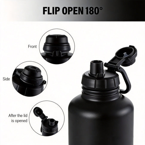 Xsazni 64 oz Insulated Water Bottle, Stainless Steel Vacuum Flask with Leak-Proof Lock Lid, Double Wall Metal Bottle with Carry Strap, Large 1.9L Reusable Bottle for Gym, Travel & Outdoor
